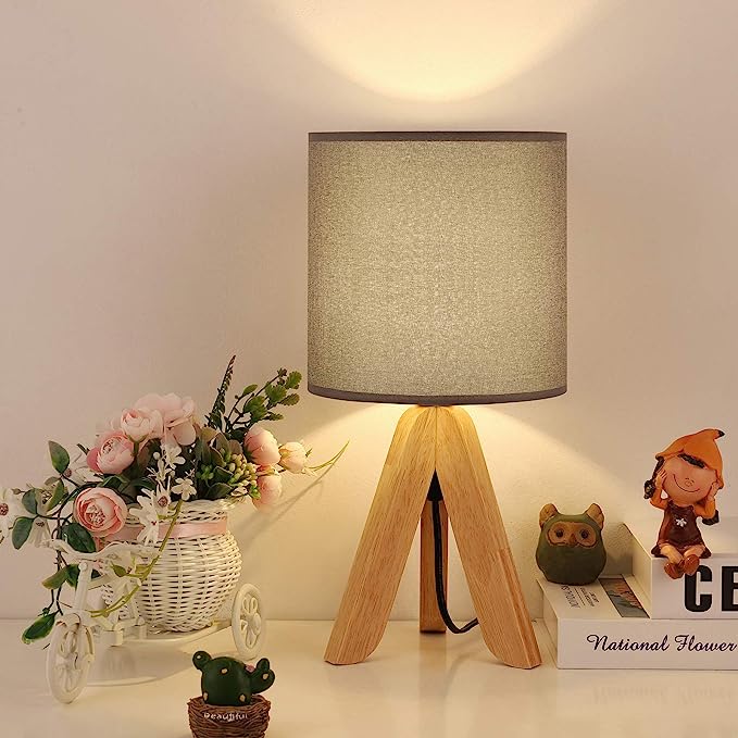 Kleine Tischlampe, süße Kinder-Schreibtischlampe, Nachttischlampe mit Stoffschirm für Kinderzimmer, Arbeitszimmer, Schlafzimmer, Home Office (Leinen)